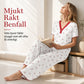 Damset i tryckt pyjamas, kortärmad topp och långbyxor, bekväm och stretchig loungedräkt