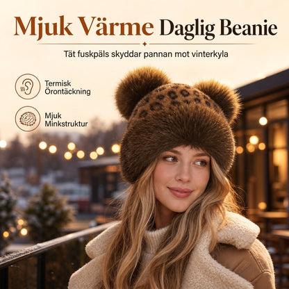 Kvinnor Vintage Leopard Print Plysch Björn Öron Mongolisk Mössa Tjock Varm Vinter Öronlapp Beanie