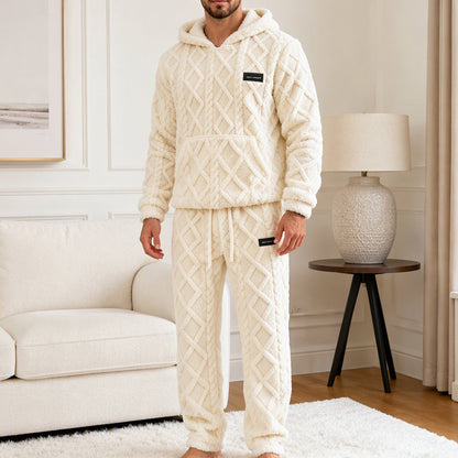 🔥💥Set med mjuk jacquard-tröja med huva och byxor för män🏠