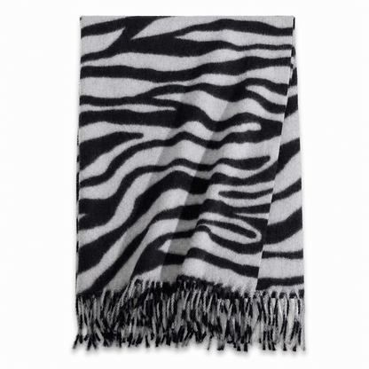 🔥Köp en få en gratis (två stycken)🎉Fjärrkvinnors zebratryckta konstiga cashmere halsduk, tjock varm vinter schal och omslag med fransar