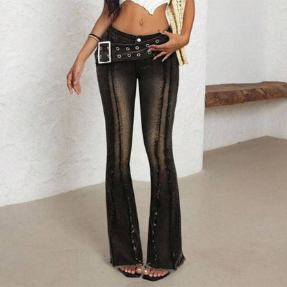 Vintage-tvättade lågmidjade utsvängda jeans